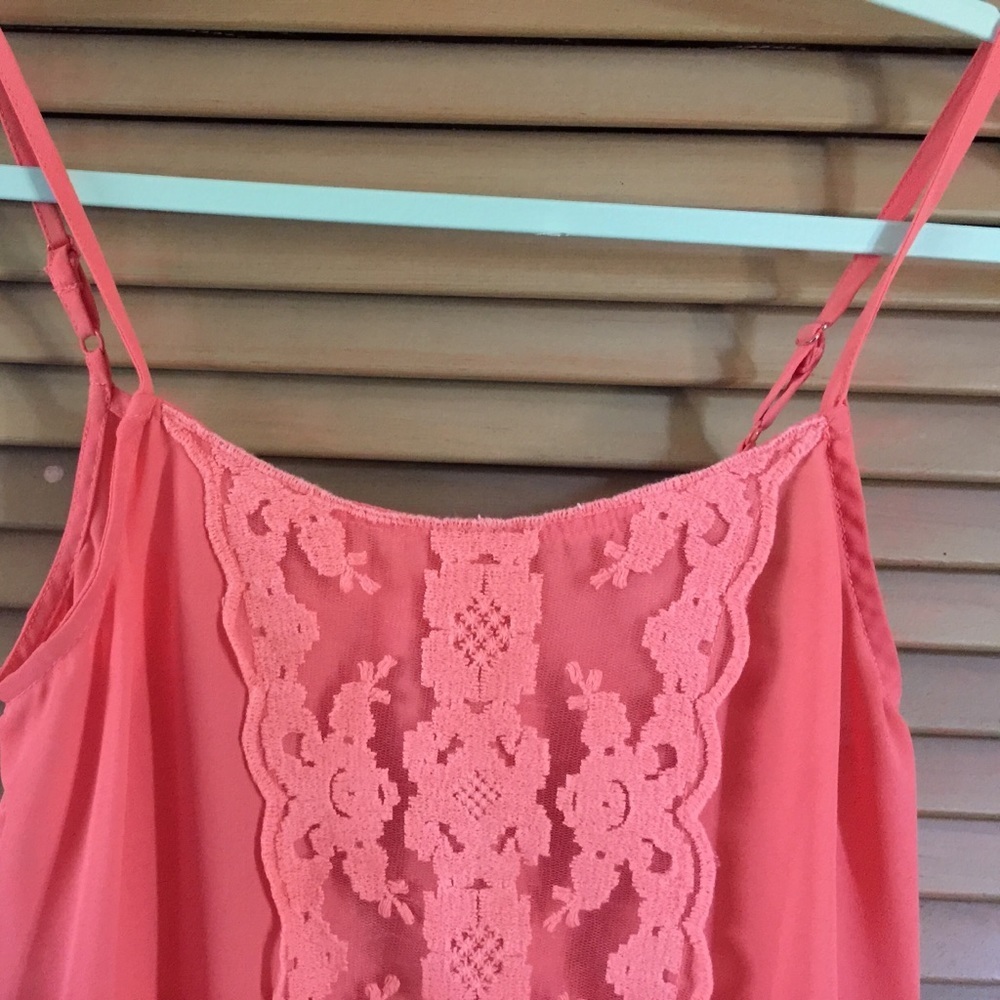 Peach camisole with lace insert on the front. - Picture 2 of 4